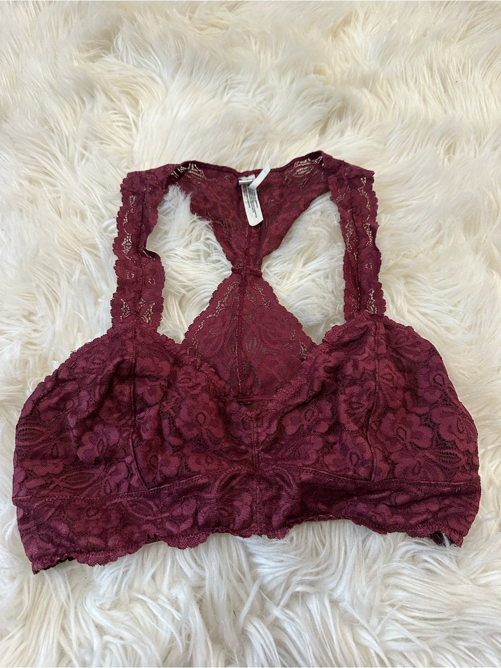 Free People Lace Racerback Bralette in Burgundy Wine